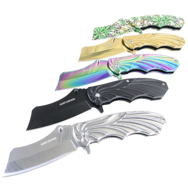 Hunt-Down 7" Mixed Color Stainless Steel Spring Assisted knives With Belt Clip