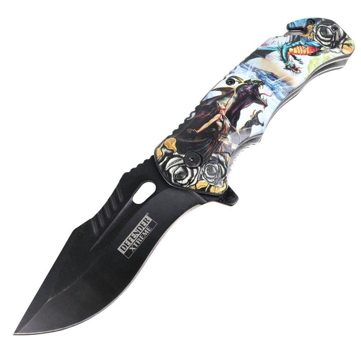 Defender-Xtreme 8.5" War Chief Spring Assisted Folding Knife With Belt Clip