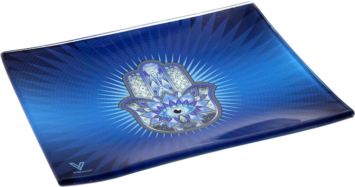 Hamsa Blue Glass Tray