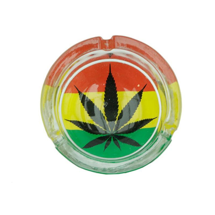 Glass Ashtray - Rasta/Leaf