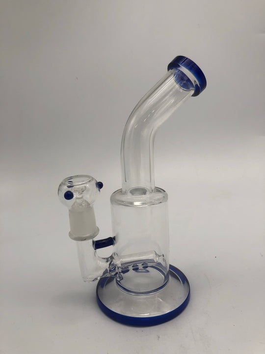 8 inch stemless in-line percolator bent neck with colored mouthpiece and base rim