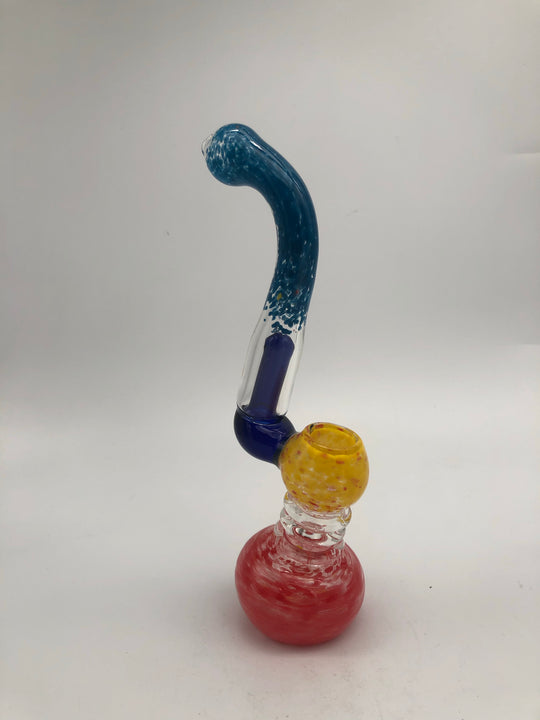 Blue yellow and red glass bubbler with percolator