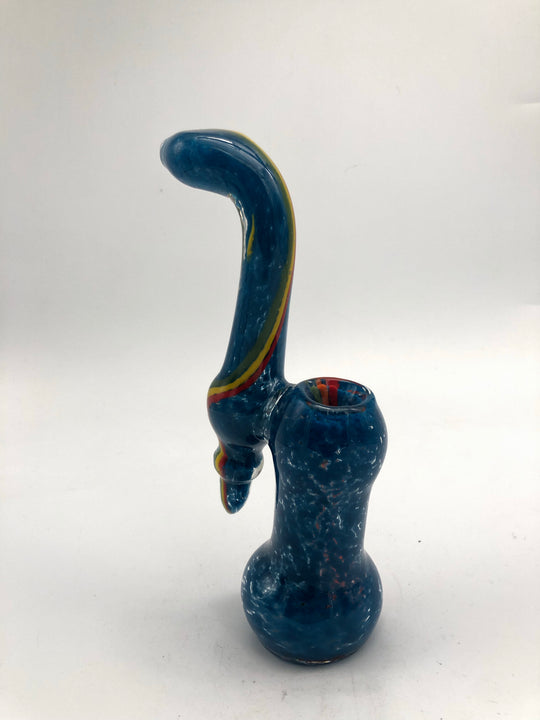 Glass blue bubbler with Rasta stripes