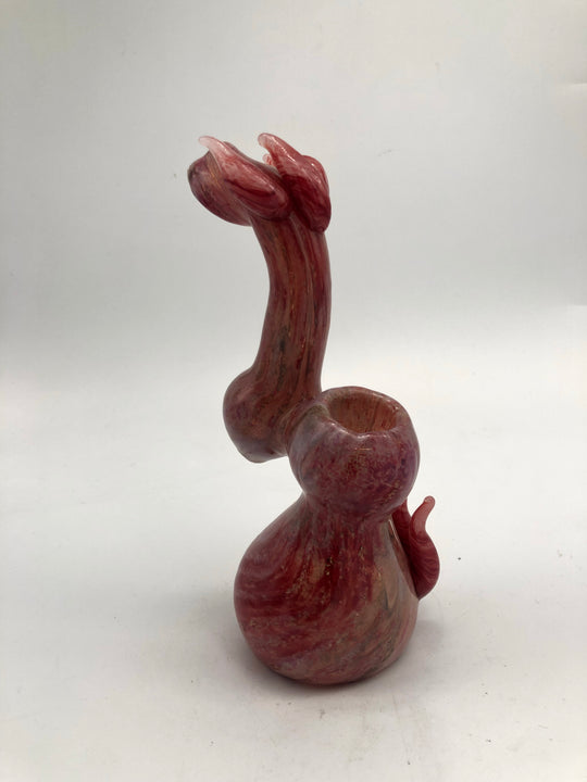 Red glass bubbler with glass wave horns design