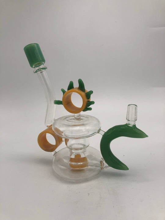 Green and gold Stemless glass rig with chamber percolator