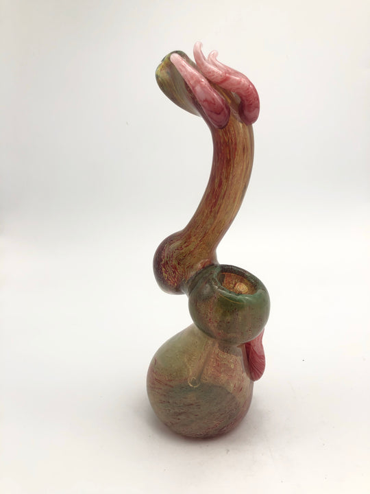 Green and red glass bubbler with glass wave horns