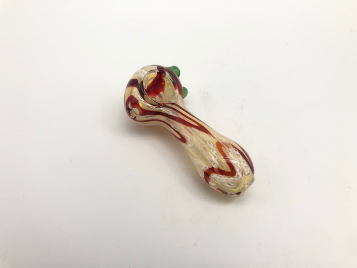 3 inch glass pipe Tan with red lines and white braided lines design
