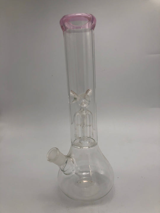 Glass beaker with colored mouthpiece, pinched ice catcher and jellyfish percolator chamber